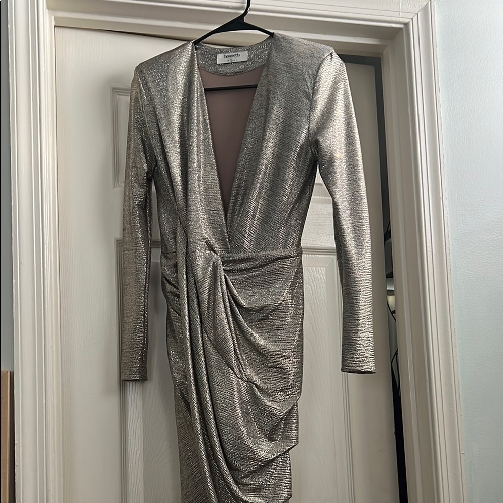 House of CB Silver Long Sleeve Bodycon Dress